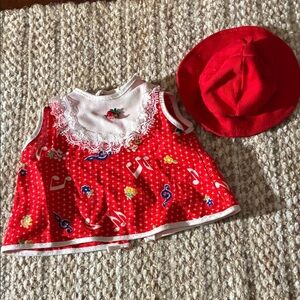 Red Sleeveless Floral Musical Print Top with Matching Red Hat